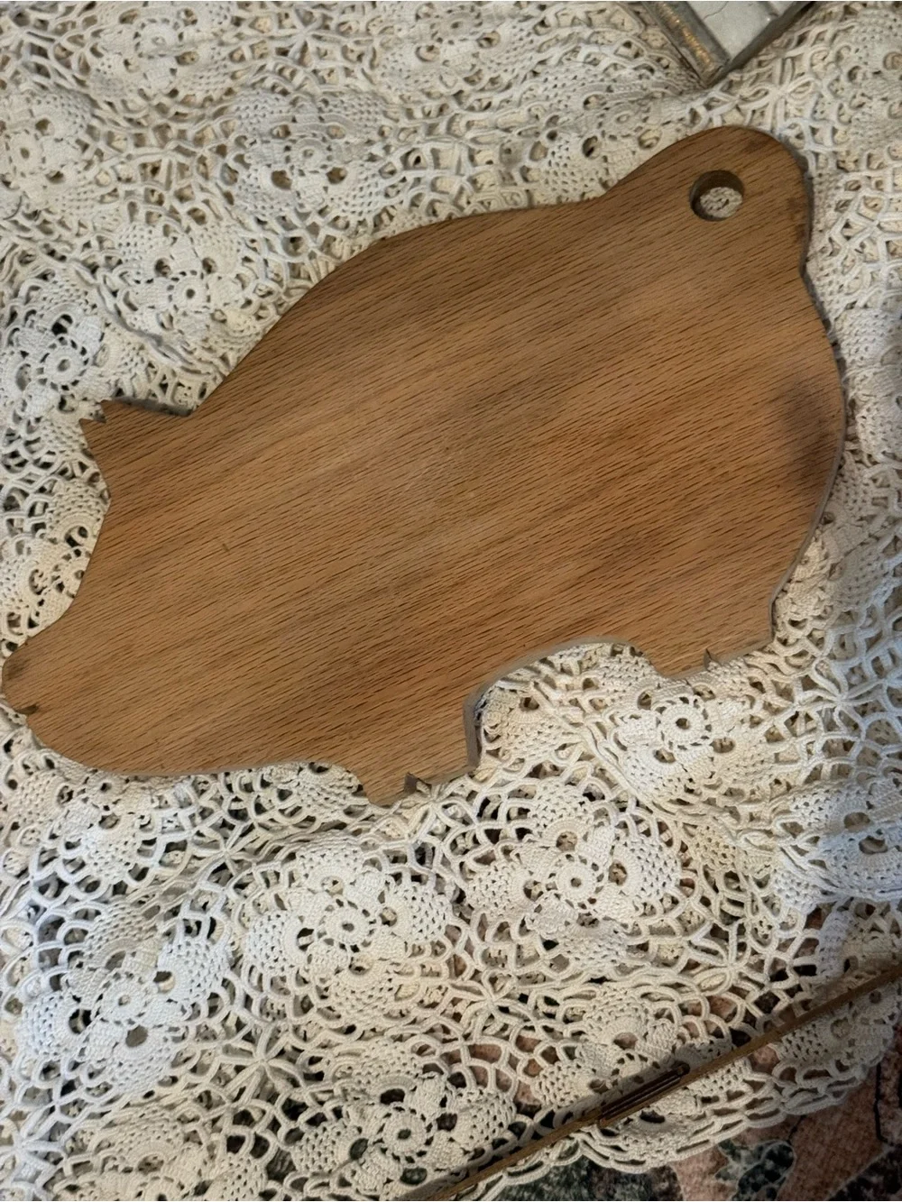 Vintage Pig-Shaped Wooden Serving Board - Brown